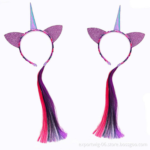 New Girl Rainbow Unicorn Braids Headband Kids Hair Bow Pony Cosplay Gifts Fancy Dress Wig Birthday Party Unicorn Accessories